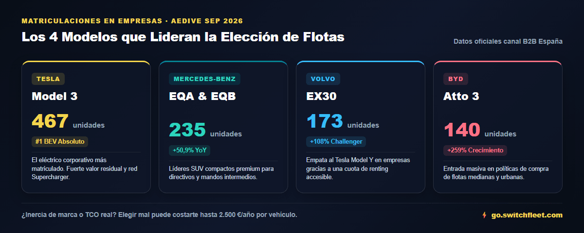 Tesla vs Mercedes: ¿Quién domina las flotas corporativas en España? (Datos AEDIVE)